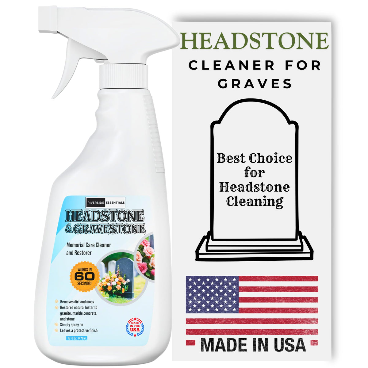 Riverside Essentials 16oz Headstone Cleaner for Graves, Tombstones & Headstones - Highly Effective Solution for Restoring and Protecting Memorials
