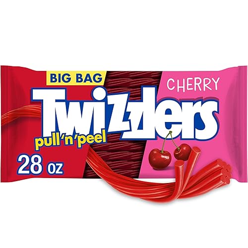 TWIZZLERS PULL 'N' PEEL Cherry Flavored Licorice Style, Chewy Candy Big Bag, 28 oz