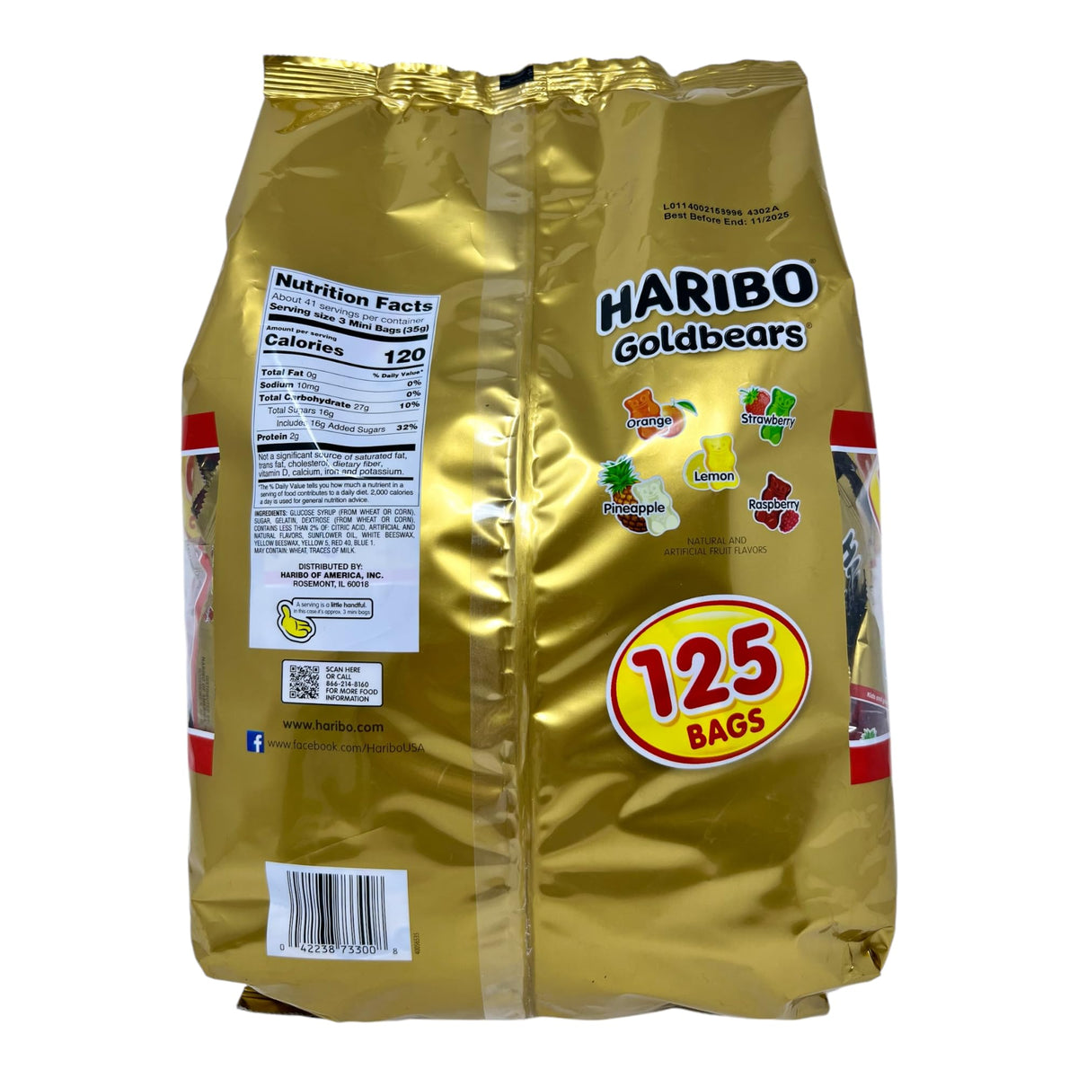 Haribo Goldbears Candy, 125 Treat Bags (50 OZ)