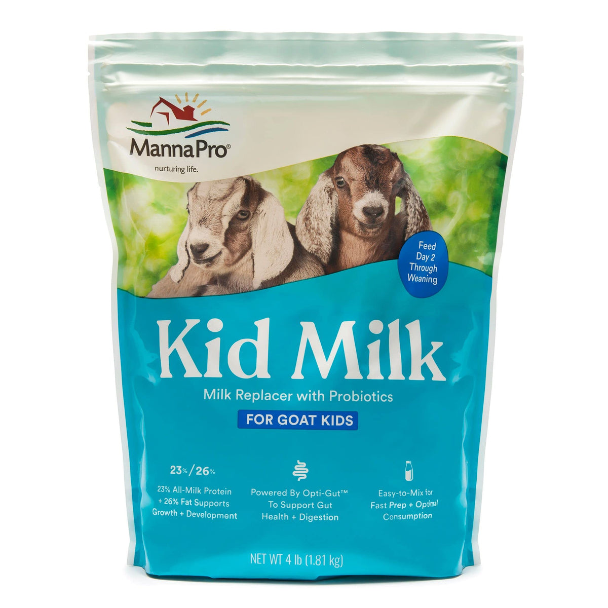 Manna Pro Goat Kid Milk Replacer, High in Protein to Support Growth, Powered by Opti-Gut to Support Gut Health & Digestion, Easy-to-Mix Formula, 4 lbs