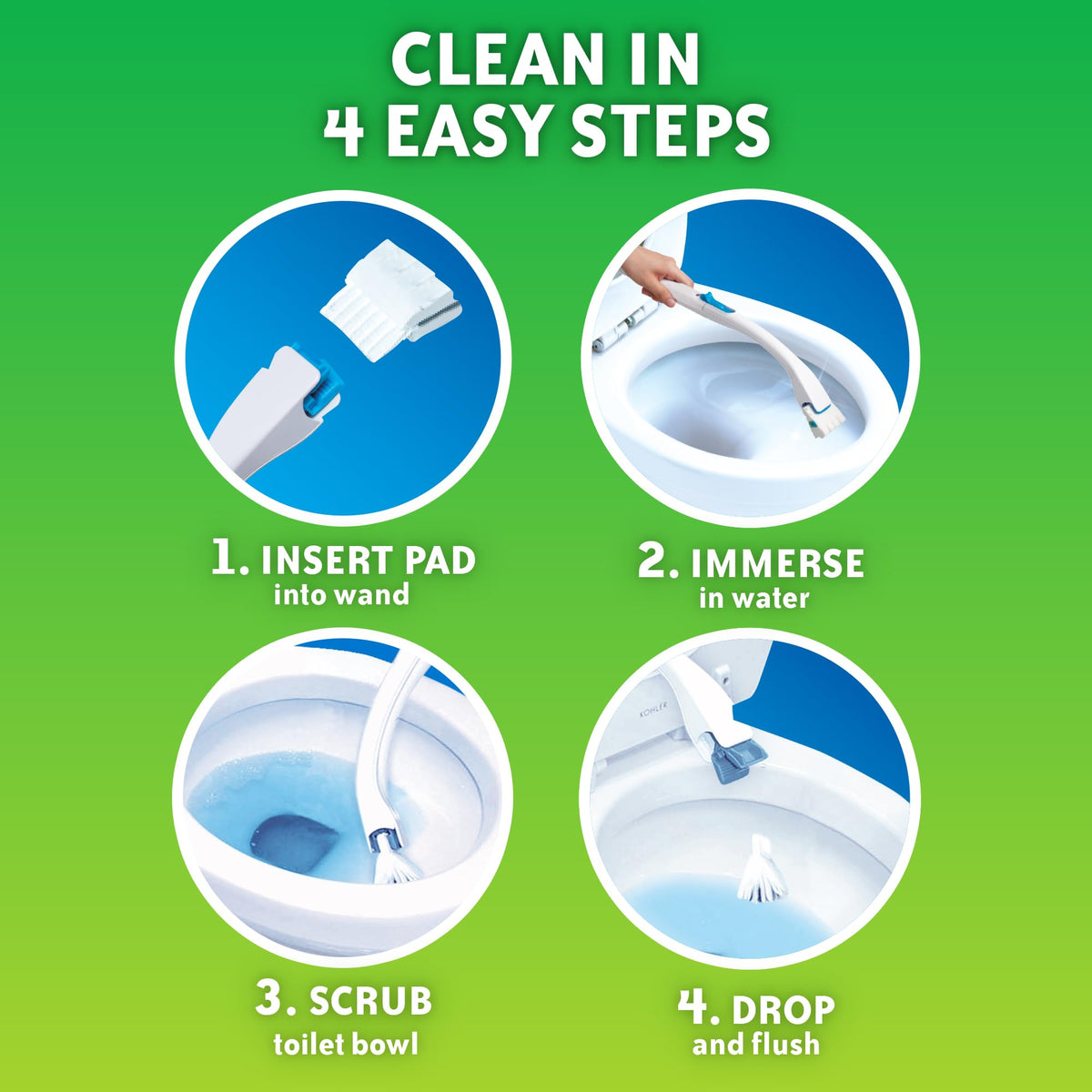 Scrubbing Bubbles Flushable Toilet Bowl Wand Cleaner Refills, Fresh Brush Cleaner Toilet Refill Pads, Removes Limescale & Odors, Citrus Scent, 10