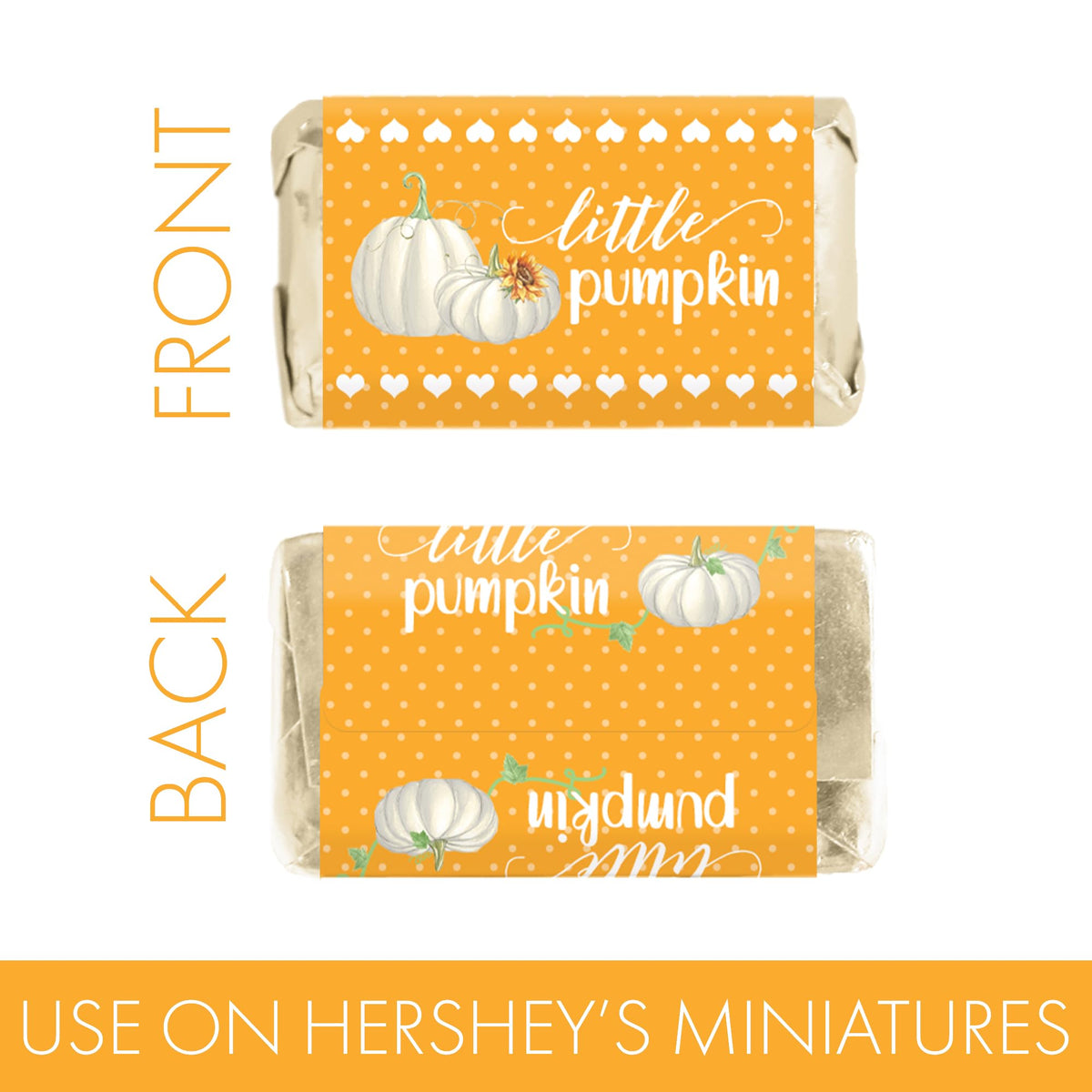 Orange Little Pumpkin Baby Shower Mini Chocolate Candy Bar Wrappers, Fall Baby Gender Reveal - 42 Stickers