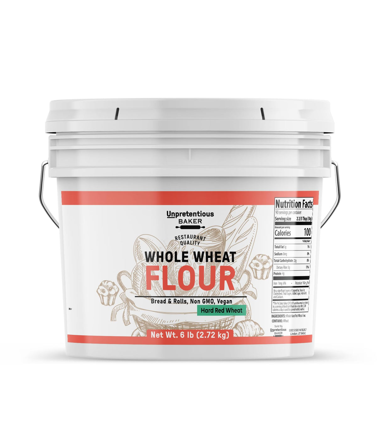 Unpretentious Whole Wheat Flour, Hard Red Wheat, Baking & Cookies, Breads & More (6 Pound)