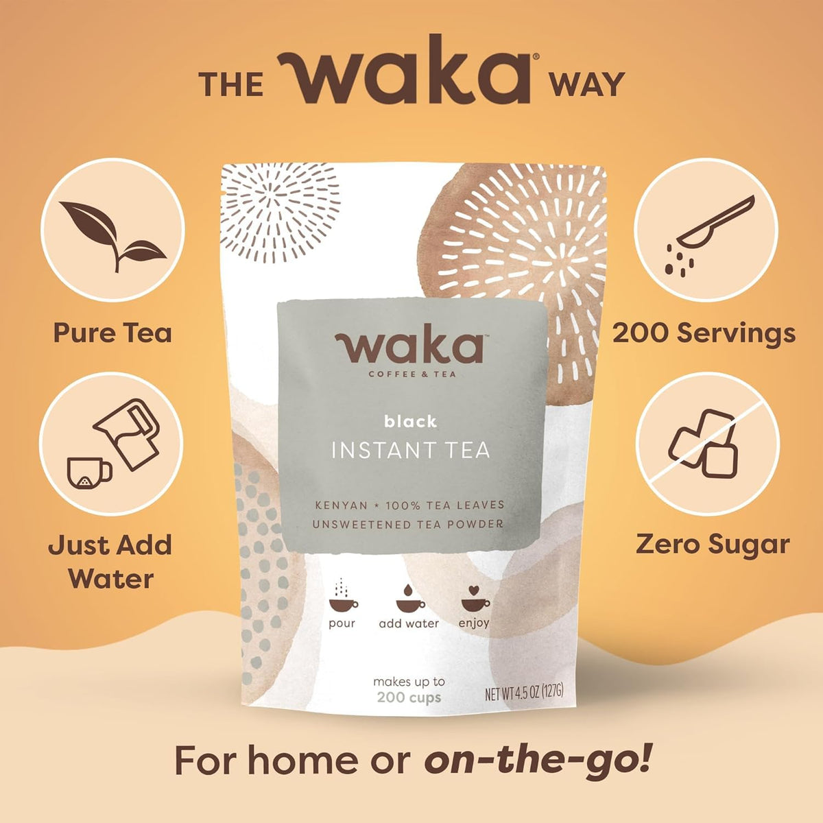 Waka Instant Black Tea Mix, Kenyan - 100% Tea Leaves, No Additives, Unsweetened Tea Powder for 50 Quarts or 200 Cups - Easy and Quick Hot or Iced Teas