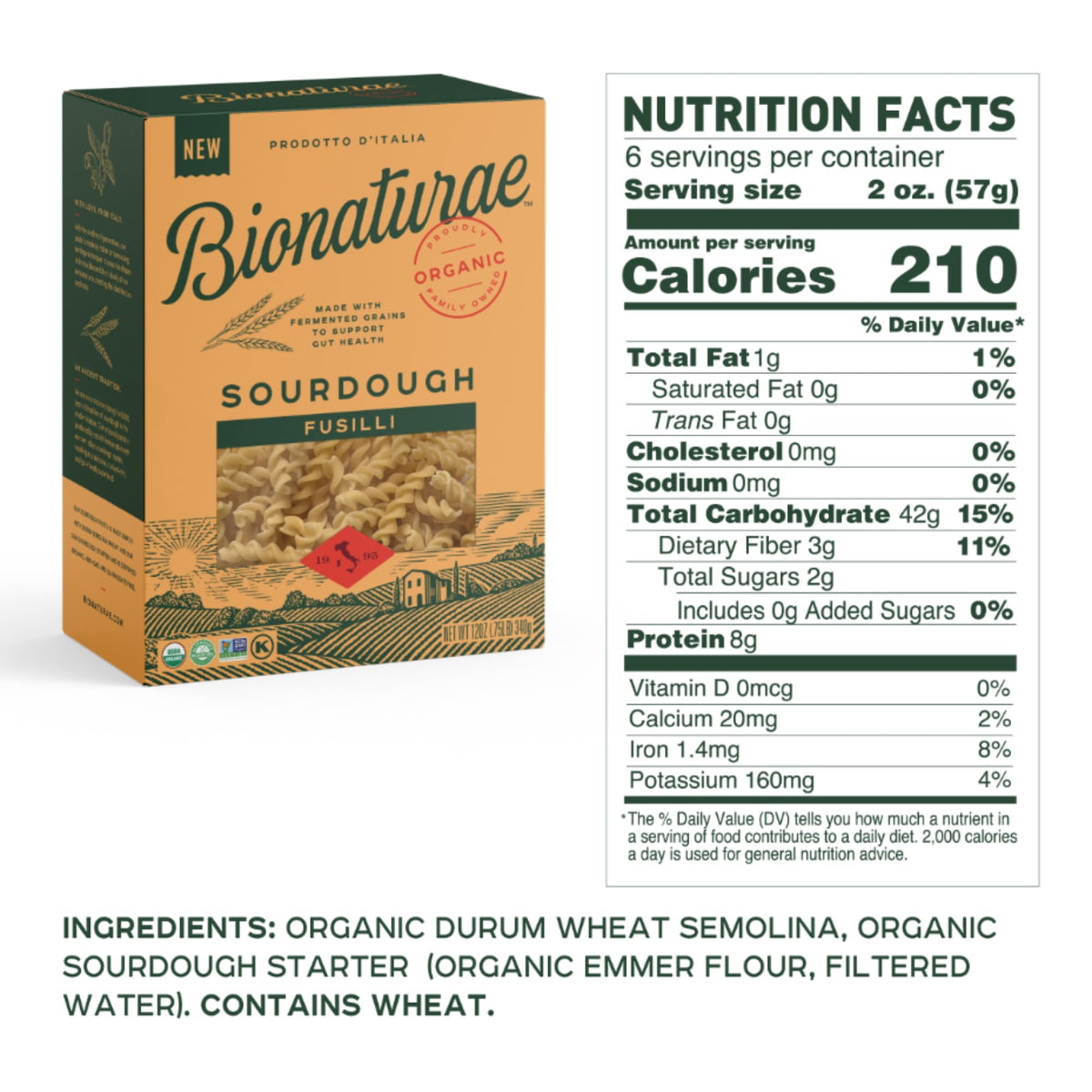 Bionaturae Sourdough Organic Fusilli Pasta - Italian Pasta Noodles, Spiral Pasta, Spiral Noodles, Fusilli Pasta Noodles, Corkscrew Pasta - 12 Ounce