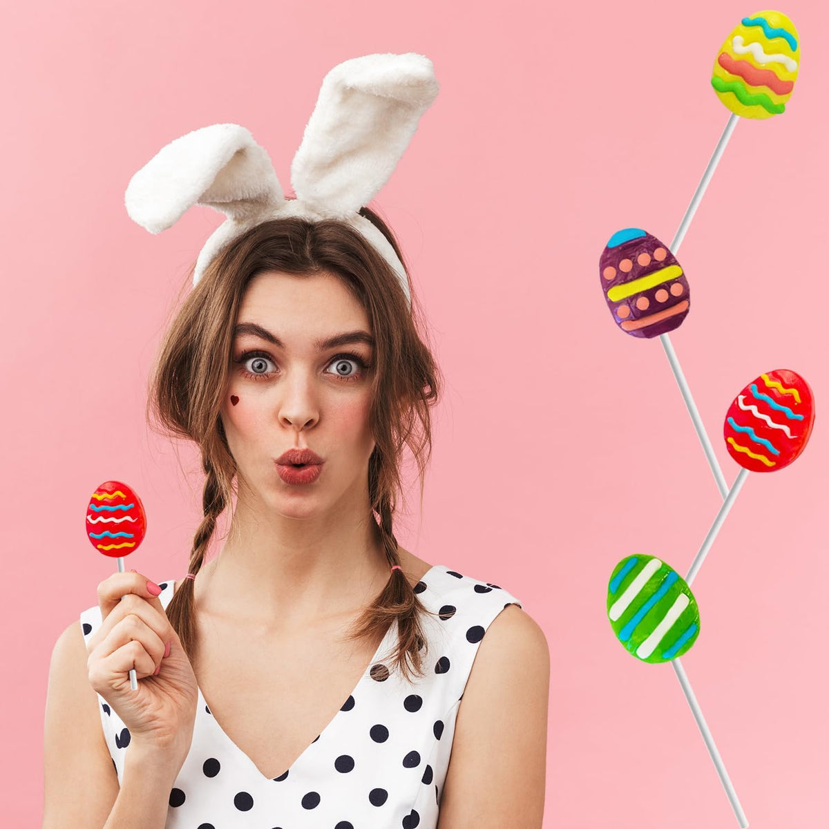 Fruidles Happy Easter Egg Lollipops Suckers, Fat-Free - Individually Wrapped Easter Egg Pops (Pack of 72)