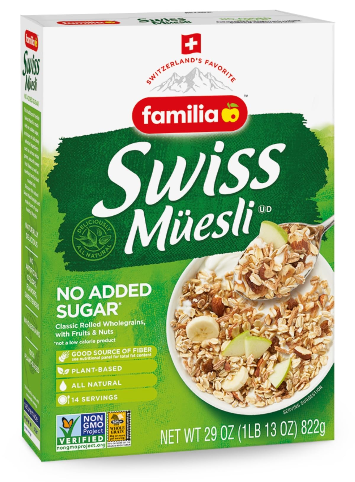 Familia Swiss Muesli Cereal, 0g Added Sugar, Energy-Packed Cereal with Raisins, Hazelnuts and Almonds, 29 Ounce Box (Pack of 3)