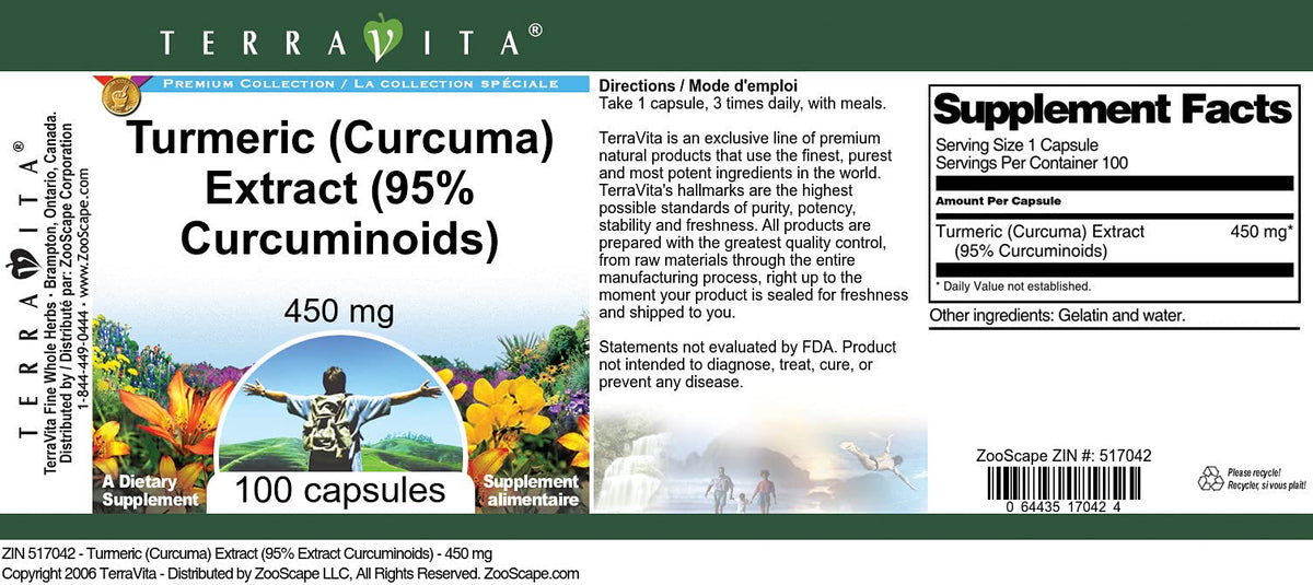 Turmeric (Curcuma) Extract (95% Curcuminoids) - 450 mg (100 Capsules, ZIN: 517042) - 3 Pack