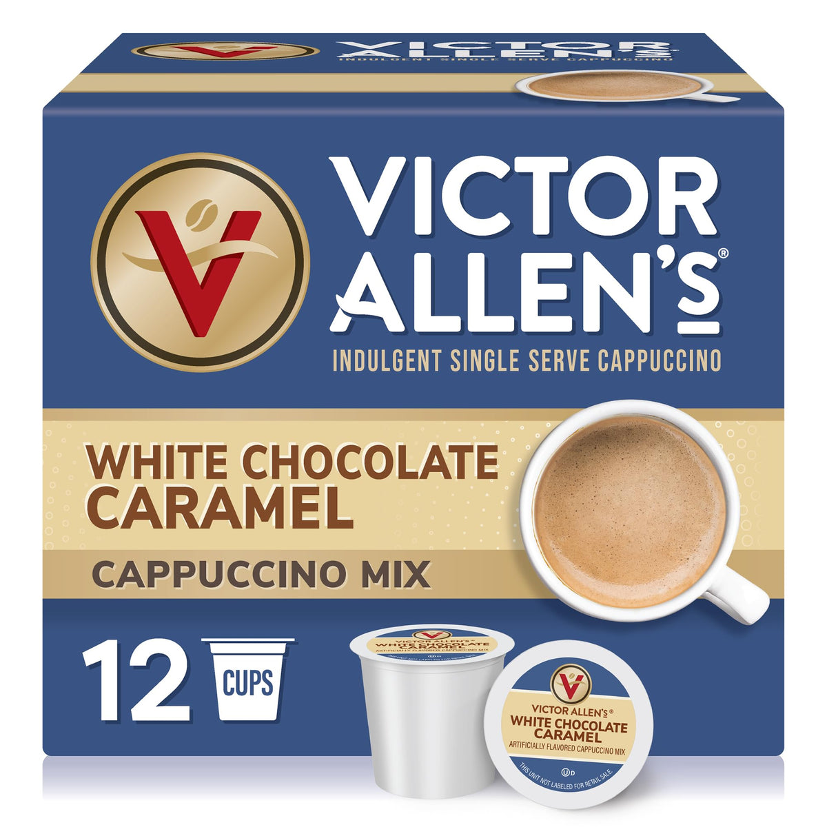 Victor Allen's Coffee White Chocolate Caramel Cappuccino, 12 Count, Single Serve Coffee Pods for Keurig K-Cup Brewers