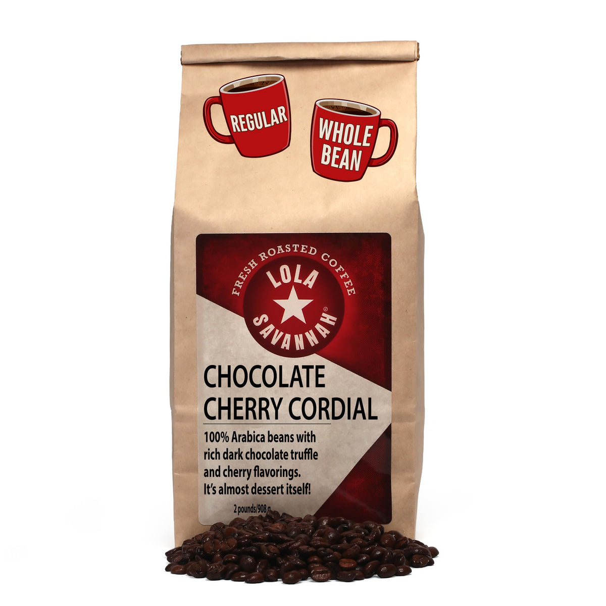Lola Savannah Chocolate Cherry Cordial Whole Bean Caffeinated Coffee, 2lb