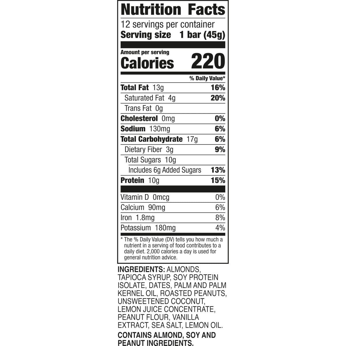 Larabar Lemon Protein Bars, Peanuts and Almonds, 10g Protein, Gluten Free, 12 Ct, 19.08 oz