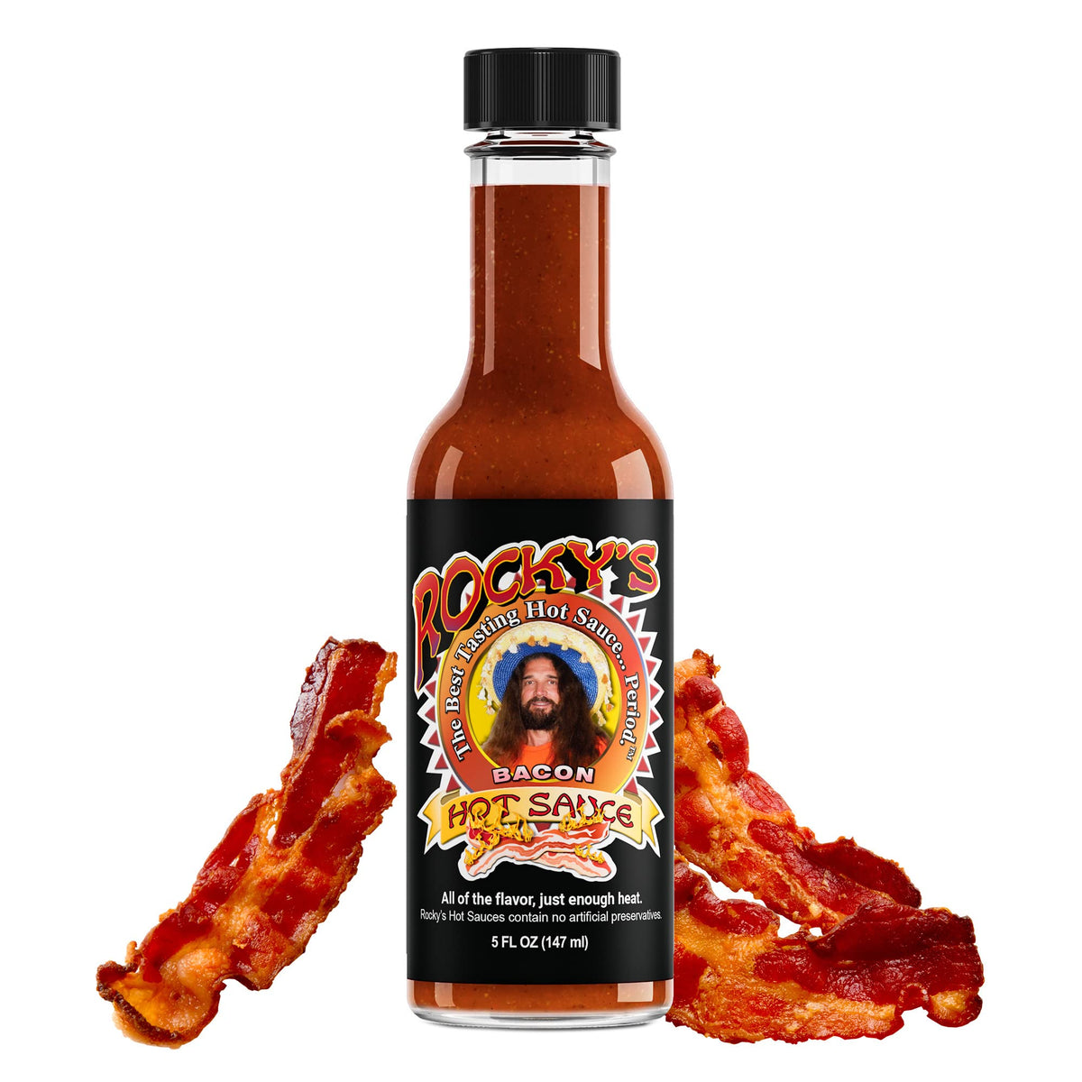Rocky's 3 Pack! Honey Hot - Garlic - Bacon - Gourmet Red Chili Sauce with Perfectly Balanced Heat - Great Hot Sauce Gift and Wing Sauce - 5 oz (3