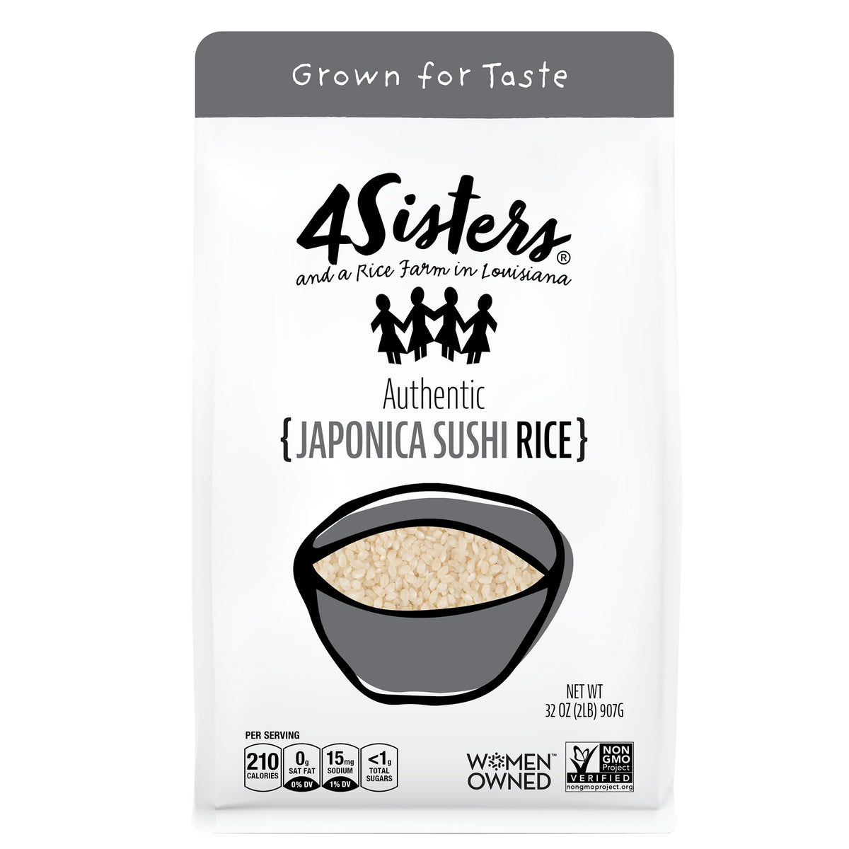 4Sisters - Authentic Short Grain Japonica Sushi Rice - Sustainably Grown - Women Owned - Farm to Table - 2lb