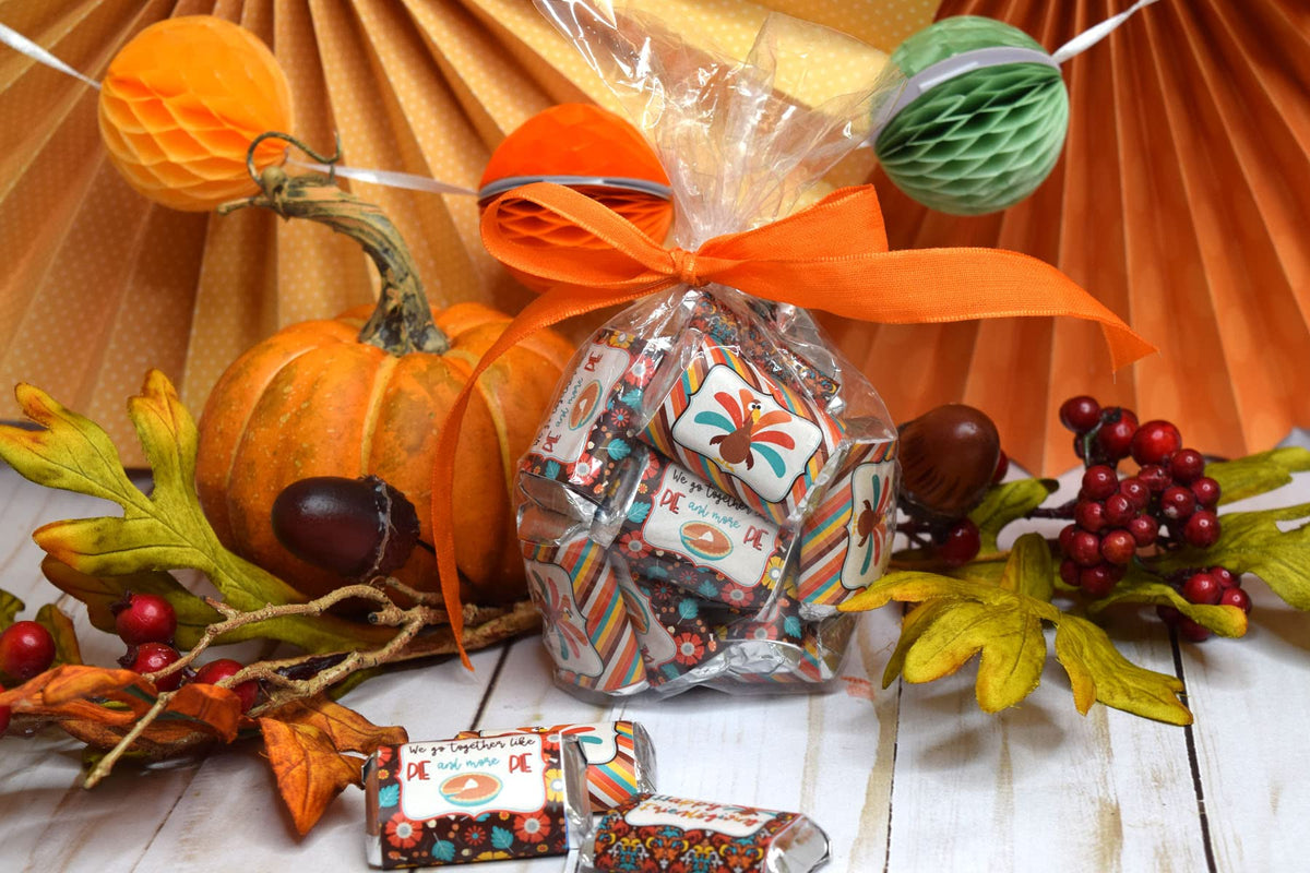Thanksgiving with Friends Friendsgiving Themed Mini Chocolate Candy Bar Sticker Wrappers, 45 1.4" x 2.6" Wrap Around Labels by AmandaCreation, Great