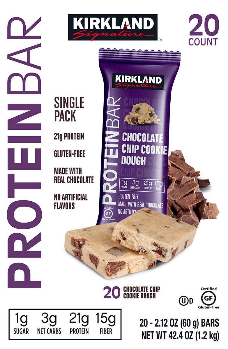 Bulk Pack Protein Bars (Kirkland Signature, Chocolate Chip Cookie Dough, 20-Pack)