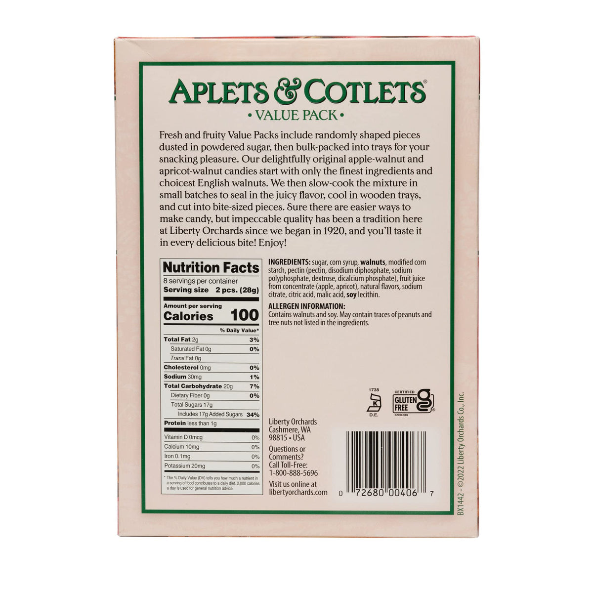 Liberty Orchards, Aplets & Cotlets Value Pack - Vegan, Fruit & Nut Chewy Candy - 8 Oz