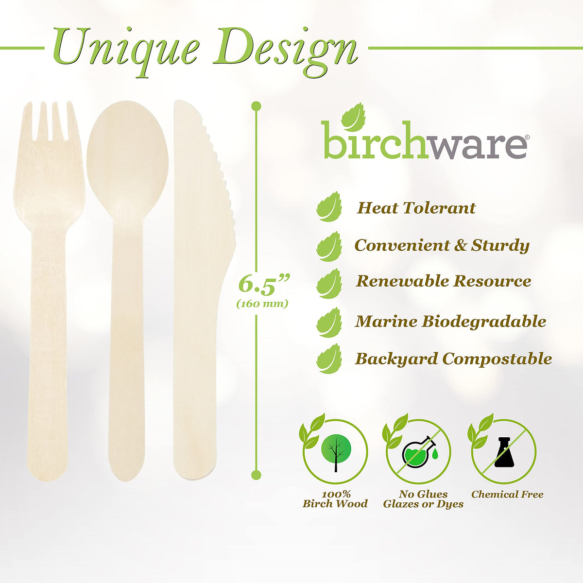 Birchware Classic Forks 6.5" - (2500 Count) Compostable Wooden Forks, Biodegradable Party Supplies, Sturdy, Heat Tolerant and Eco-Friendly.