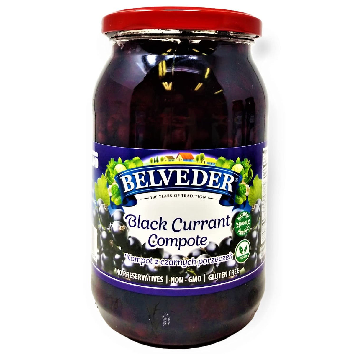 Belveder Blackcurrant Compote, No Preservatives Added, Non-GMO, Gluten Free and Vegan 31.74 Oz Pack of 1