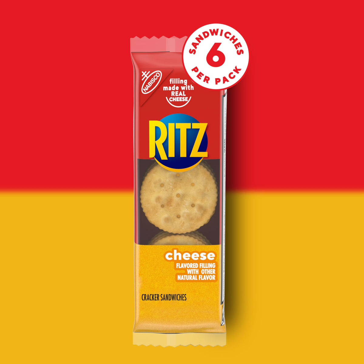 RITZ Cheese Sandwich Crackers, Lunch Snacks, 20 Snack Packs (6 Crackers Per Pack)