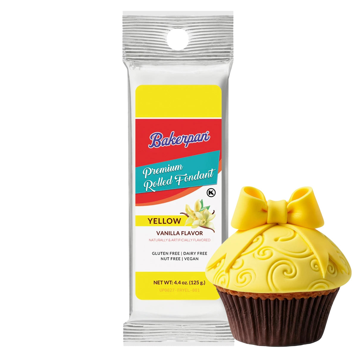 Bakerpan Premium Rolled Yellow Fondant for Cake Decorating, Vanilla Flavor - 4.4 Ounces (Made in USA)