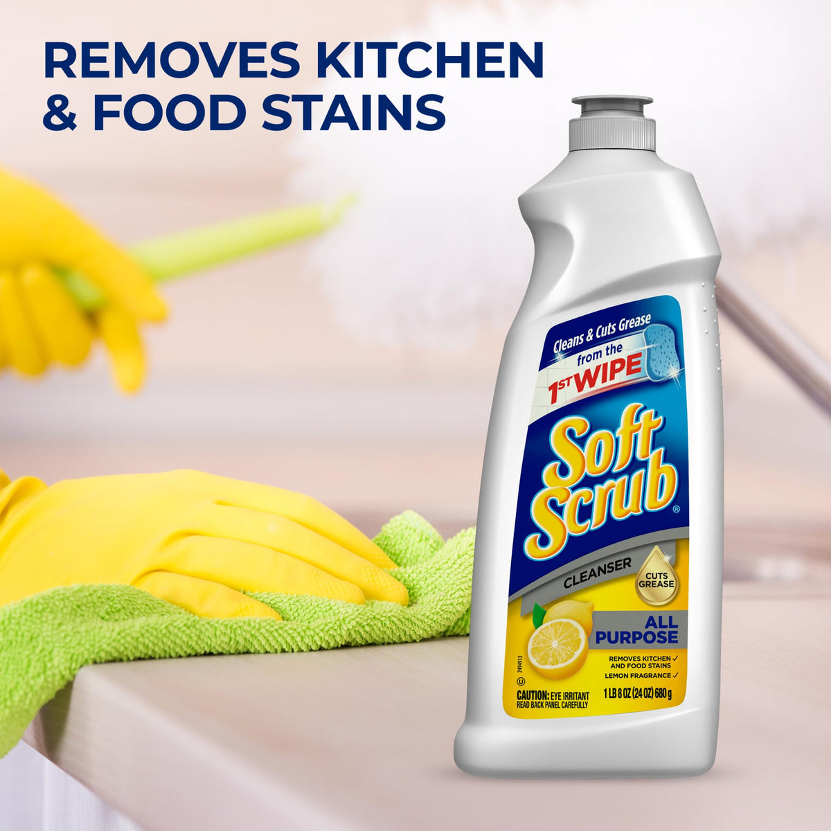 Soft Scrub Total All Purpose Bath & Kitchen Cleanser, Lemon Scent 24 oz