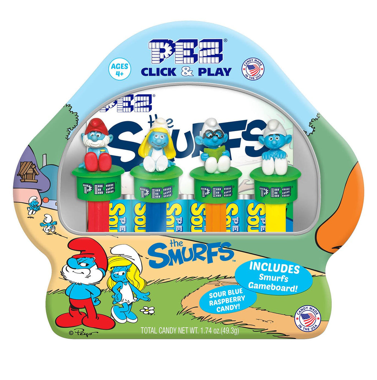 Pez The Smurfs Gift Set! Includes 4 Smurfs & Blue Candy