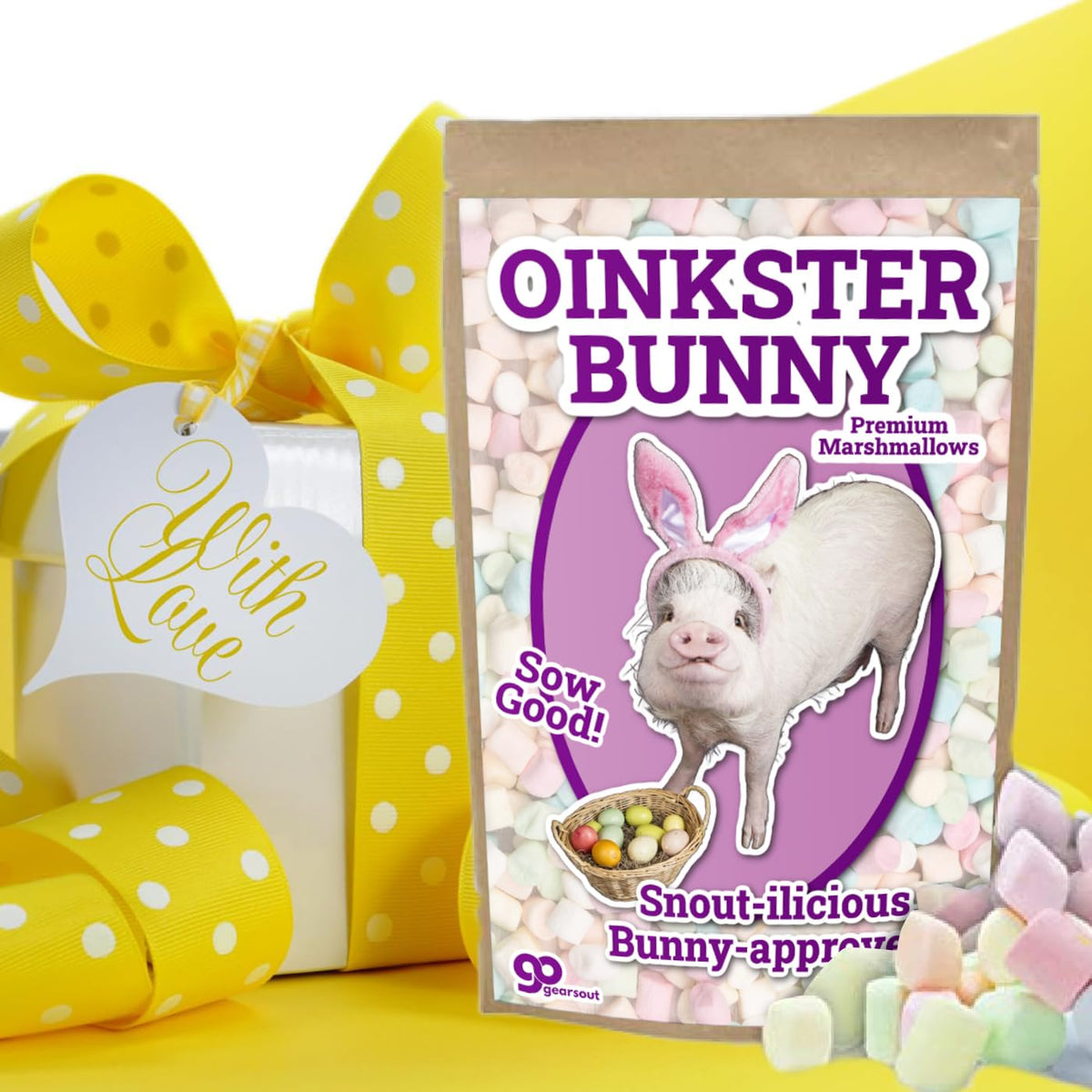 Oinkster Bunny Marshmallows Pig Lovers Gifts for Easter Baskets Premium Pastel Mallows Kids Teens Adults Care Package Ideas Funny Piggy with Bunny