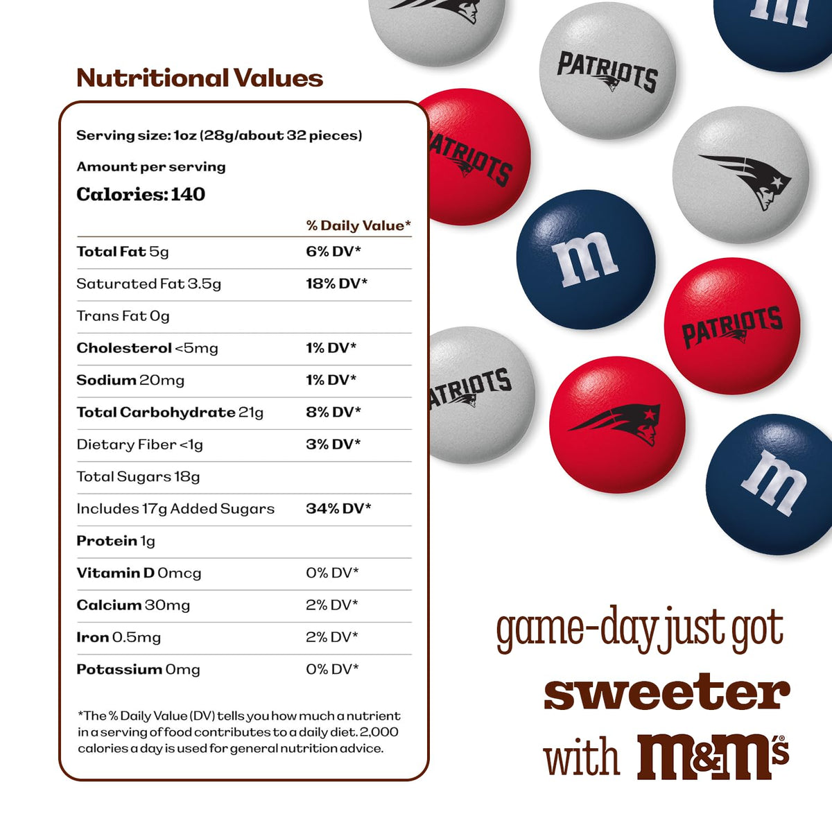M&M'S NFL New England Patriots Milk Chocolate, 2 lb Bulk Bag
