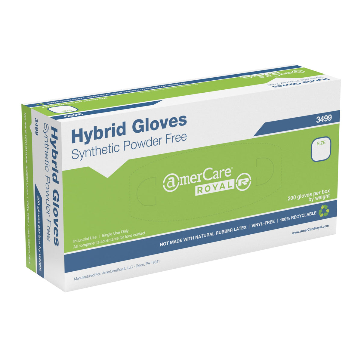 AmerCare Gen 2.0 Hybrid Powder Free Gloves, Medium, Case of 1000