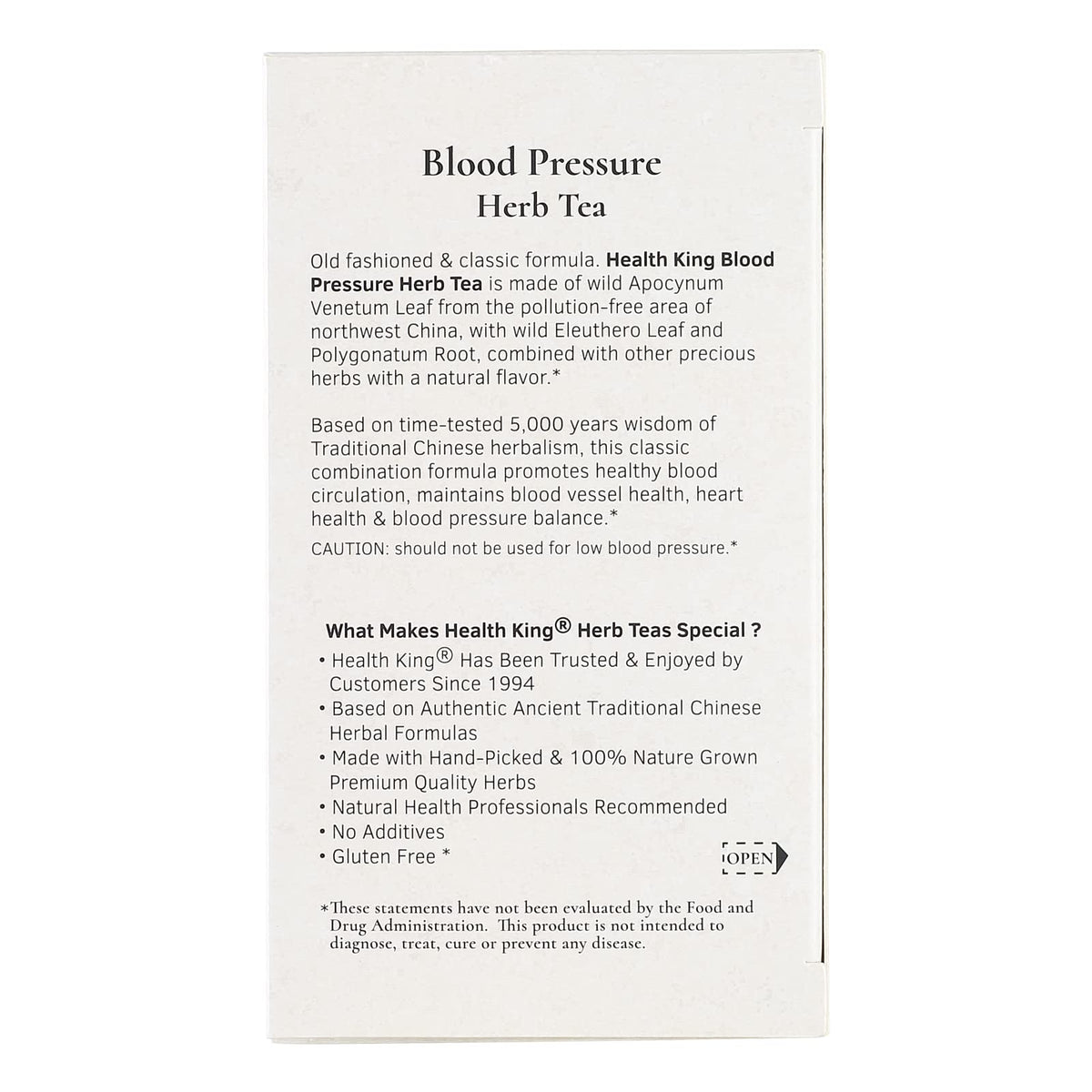 Health King Blood Pressure Herb Tea, Teabags, 20 Count Box