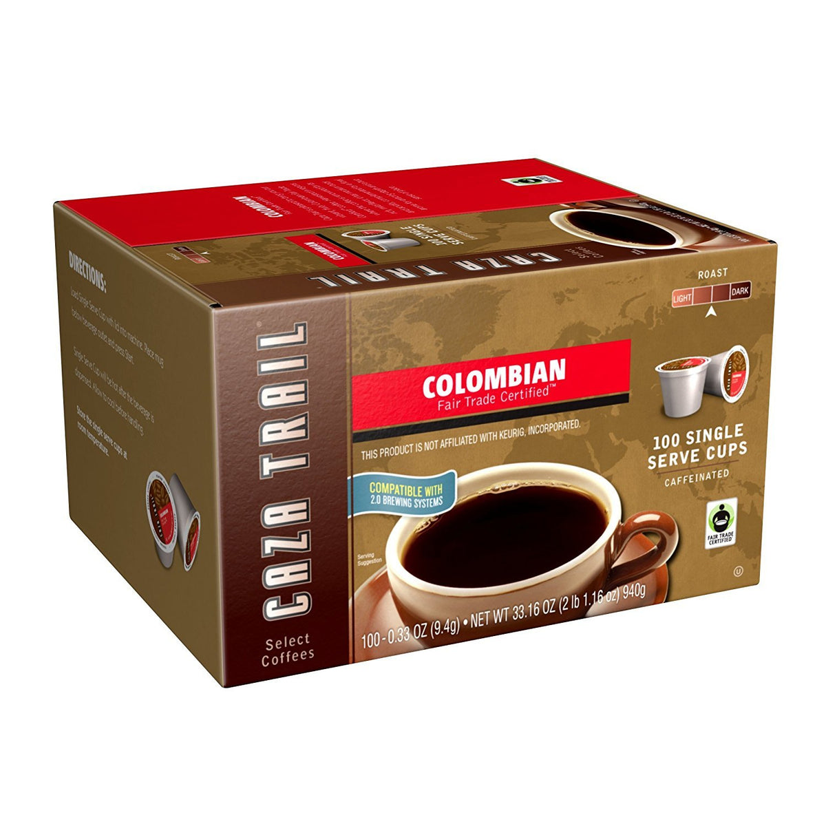 Caza Trail Coffee Pods, Colombian, Single Serve (Pack of 100) (Packaging May Vary)