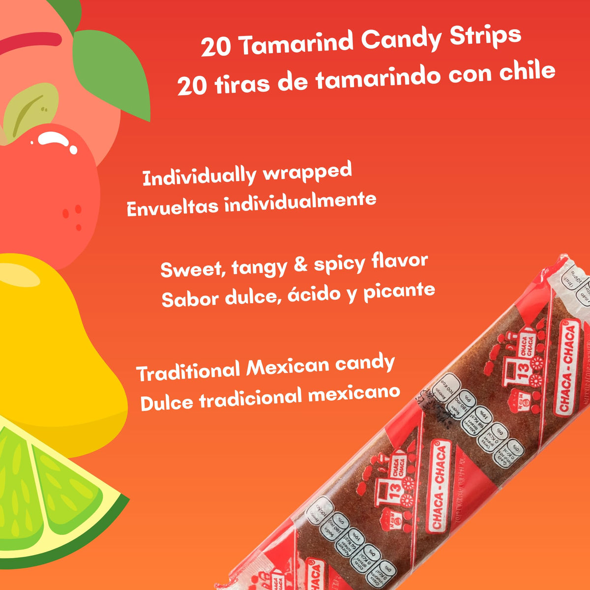 Chaca-Chaca Tamarindo De Frutas - Sal Y Chile Tamarind Mexican Candy, Dulces Mexicanos, 20 Pcs Pack 2 - Authentic Tamarind Candy