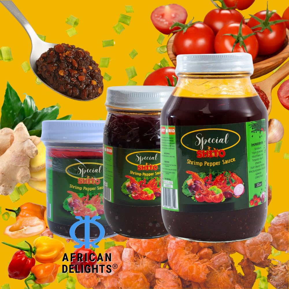 African Delights Special Shito Sauce, Spicy Shrimp and Fish Pepper Sauce, Traditional Ghanaian Condiment, Made in USA, Ideal for Rice and Beans