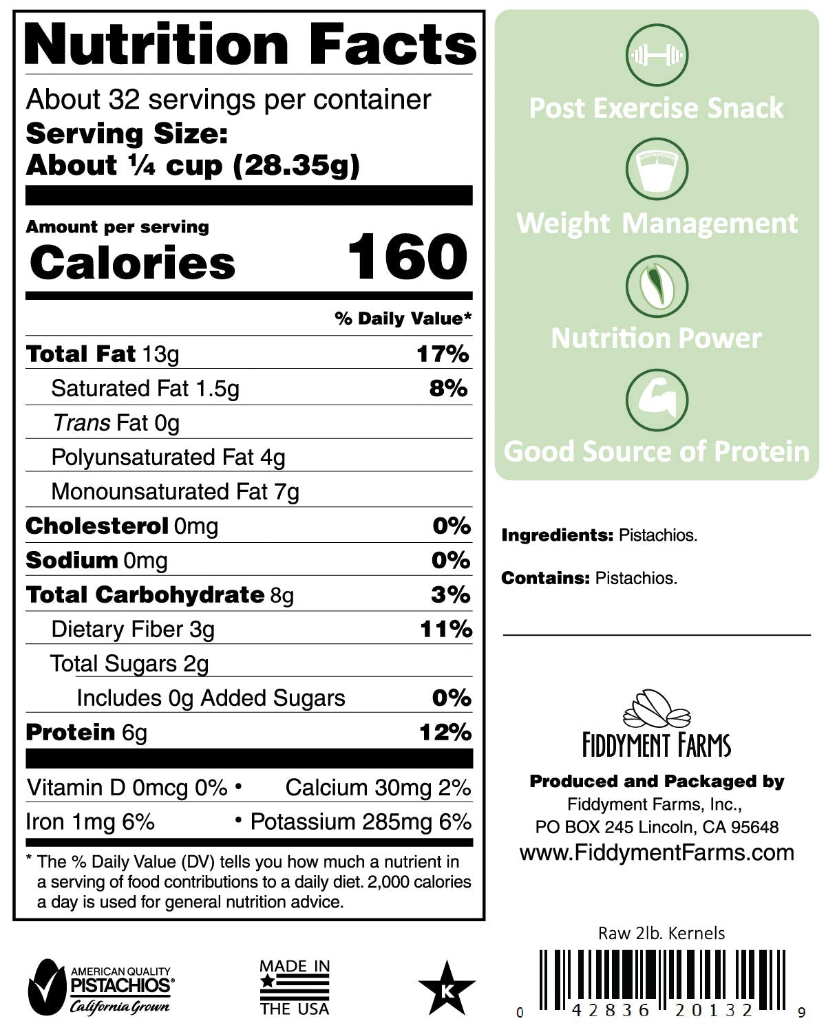 Fiddyment Farms 2 Lb. Raw Pistachio Kernels