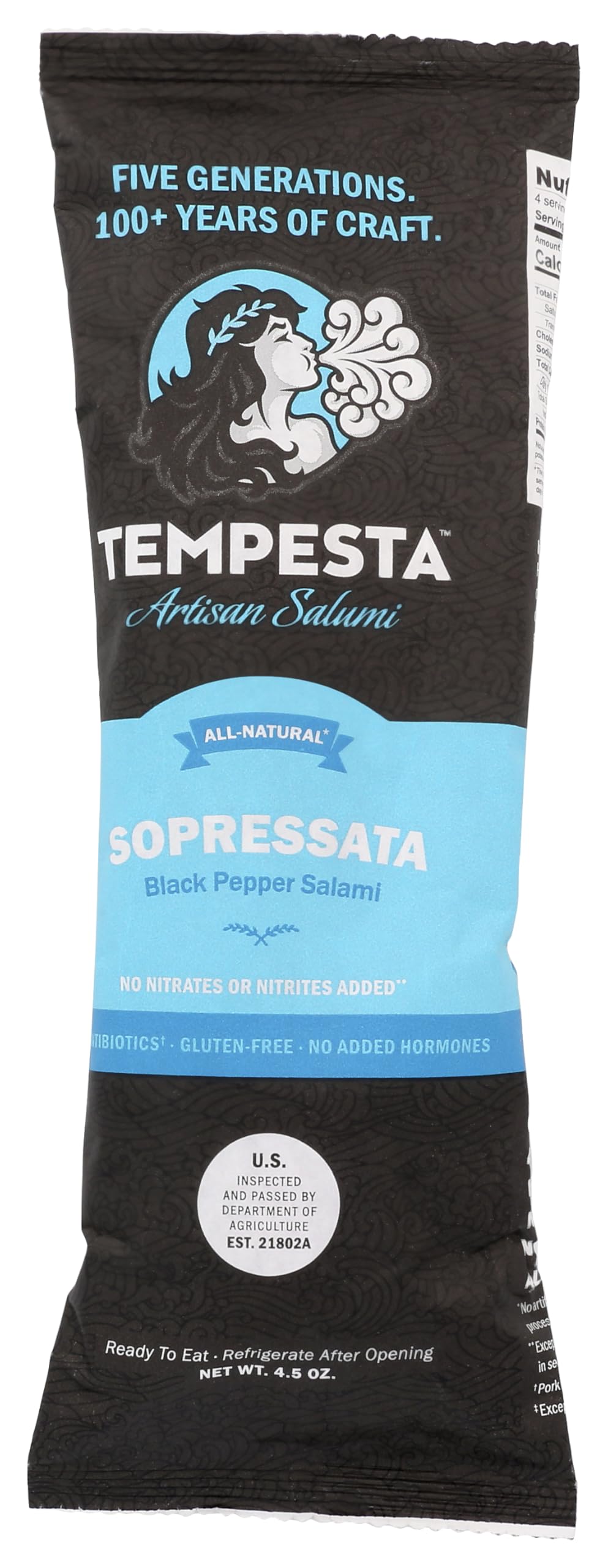 TEMPESTA SOPRESSATA (Dry-Cured Italian Salami, Artisan Salami, Charcuterie Meat) 4.5 OZ (Pack of 1)