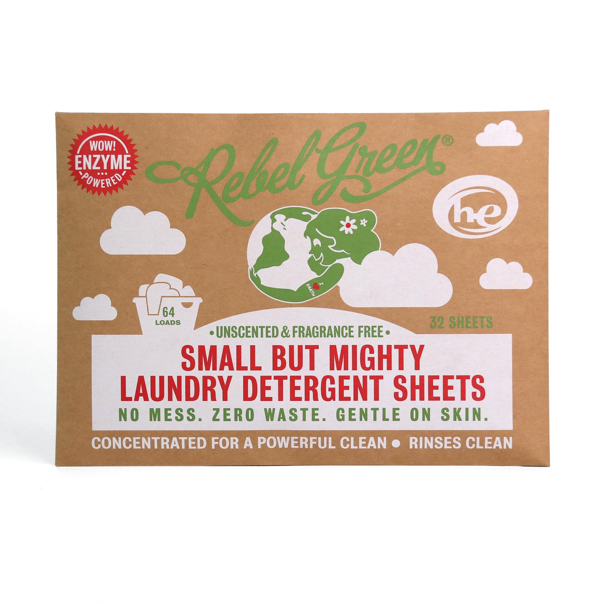 Rebel Green Small But Mighty Laundry Detergent Sheets - Enzyme Powered Laundry Solution - 32 Pre-Measured Washing Machine Sheets for 64 Loads