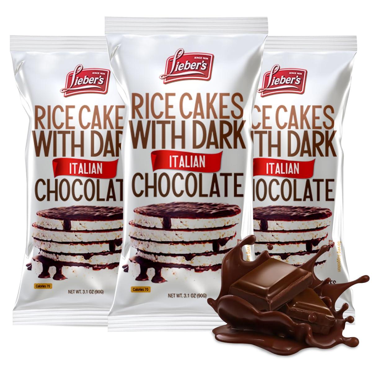 LIEBERS Dark Chocolate Rice Cakes, Kosher Certified Dairy Free, Gluten Free Snack (Dark Italian Chocolate) Pack Of 3