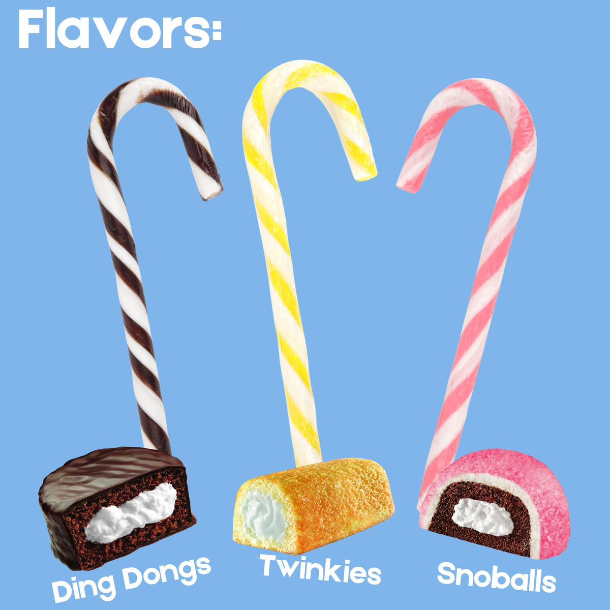 Hostess Assorted Candy Canes - Ding Dongs, Snoballs, and Twinkies Flavored Candy Canes, 12 Ct Box, 5.3 Oz
