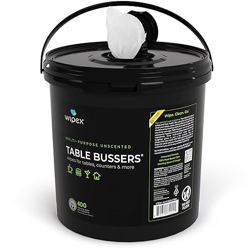 Wipex Table Bussers Natural Cleaning Wipes, 400 ct Wipe Container | Large 8x8 Unscented Multipurpose Cleaning Wipes | Disposable Plant Based Vinegar