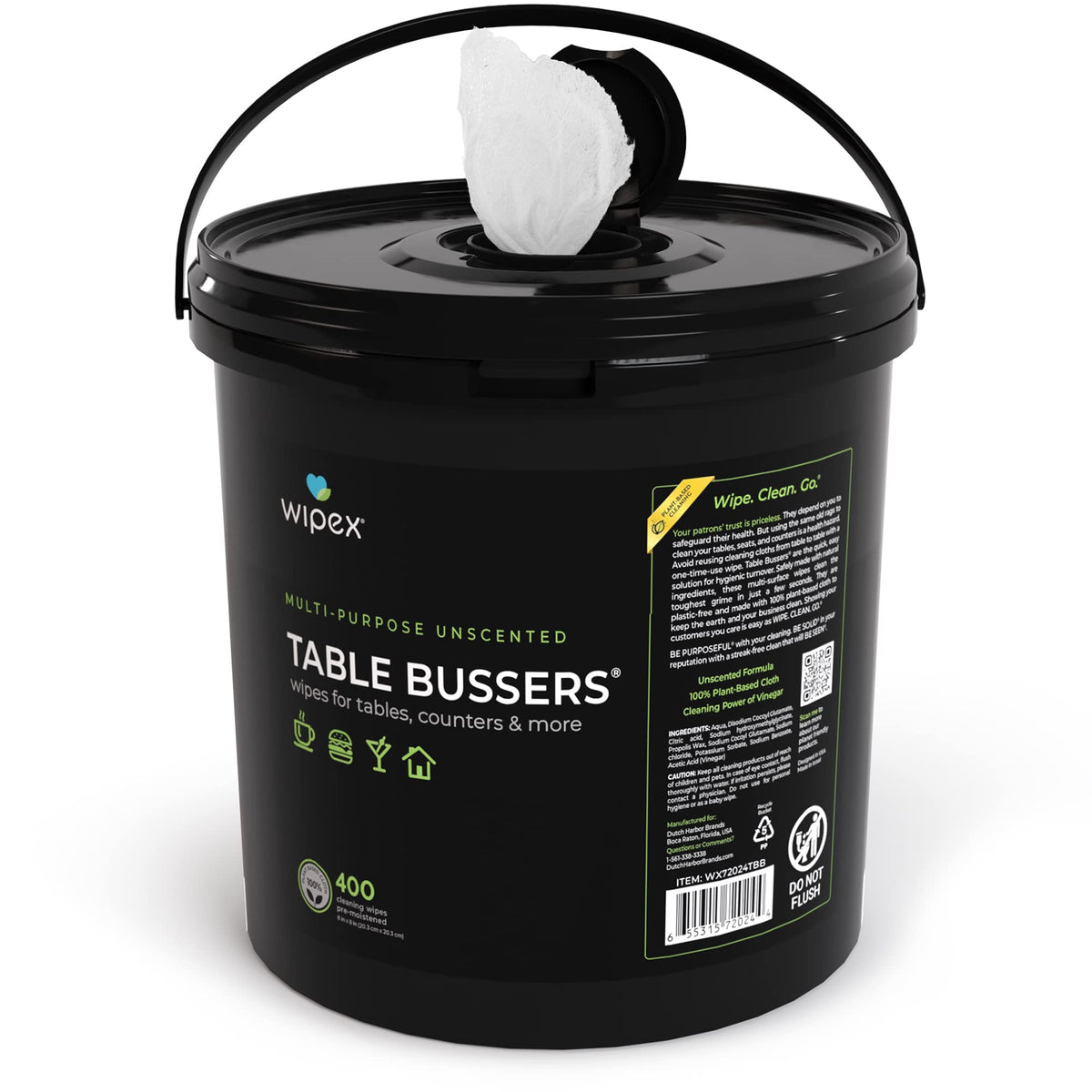 Wipex Table Bussers Natural Cleaning Wipes, 400 ct Wipe Container | Large 8x8 Unscented Multipurpose Cleaning Wipes | Disposable Plant Based Vinegar