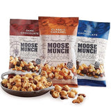Moose Munch Premium Popcorn Trio By Harry & David, Classic Caramel, Milk And Dark Chocolate (3-Pack), Popcorn Gift Basket, Variety Pack, Movie Night