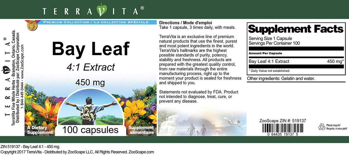 Bay Leaf 4:1-450 mg (100 Capsules, ZIN: 519137) - 3 Pack