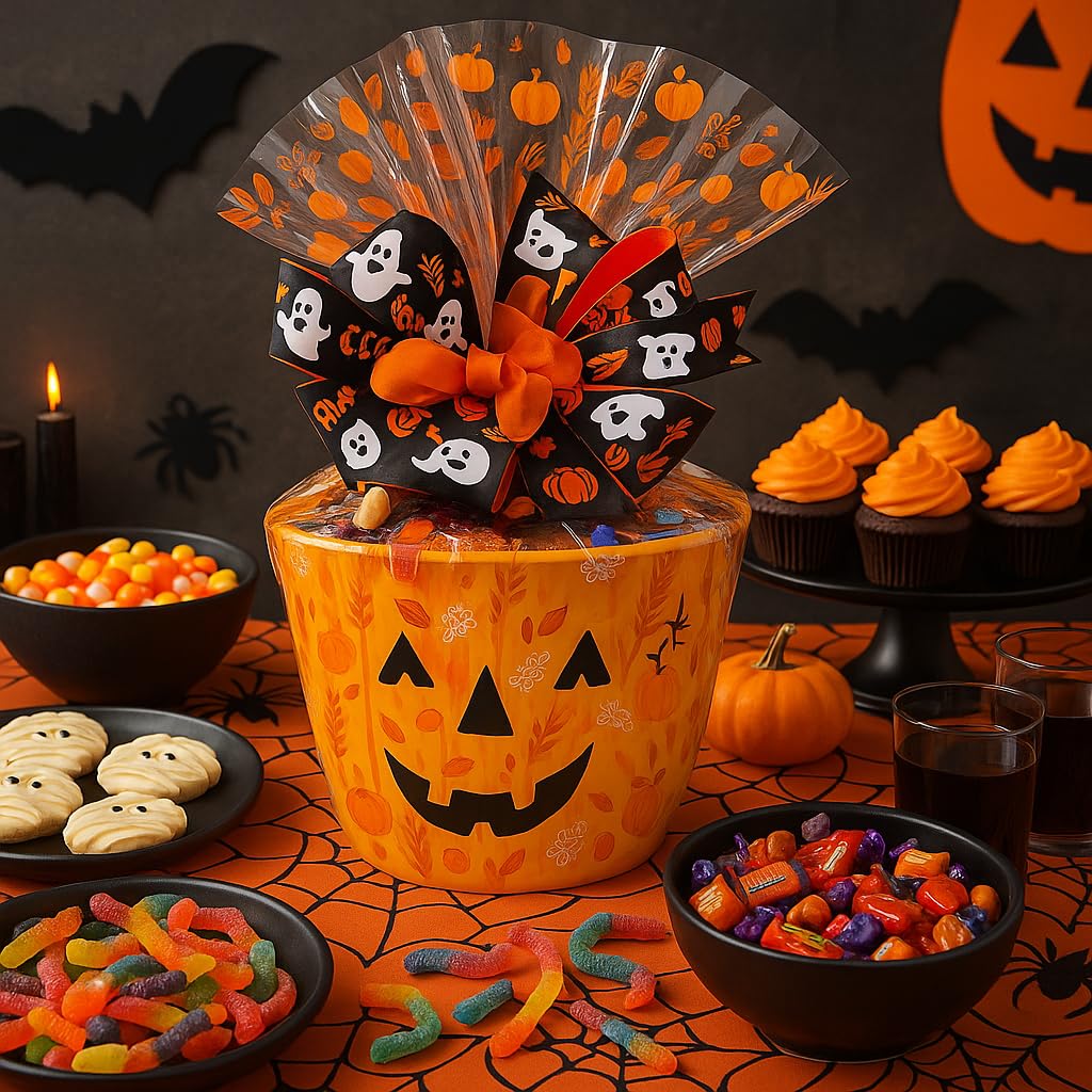 Halloween Pumpkin Gift Basket - Assorted Candy, Chocolates, Cookies & Snacks - Customizable Gift for Kids, Adults, Family, or Office (12" Timberland