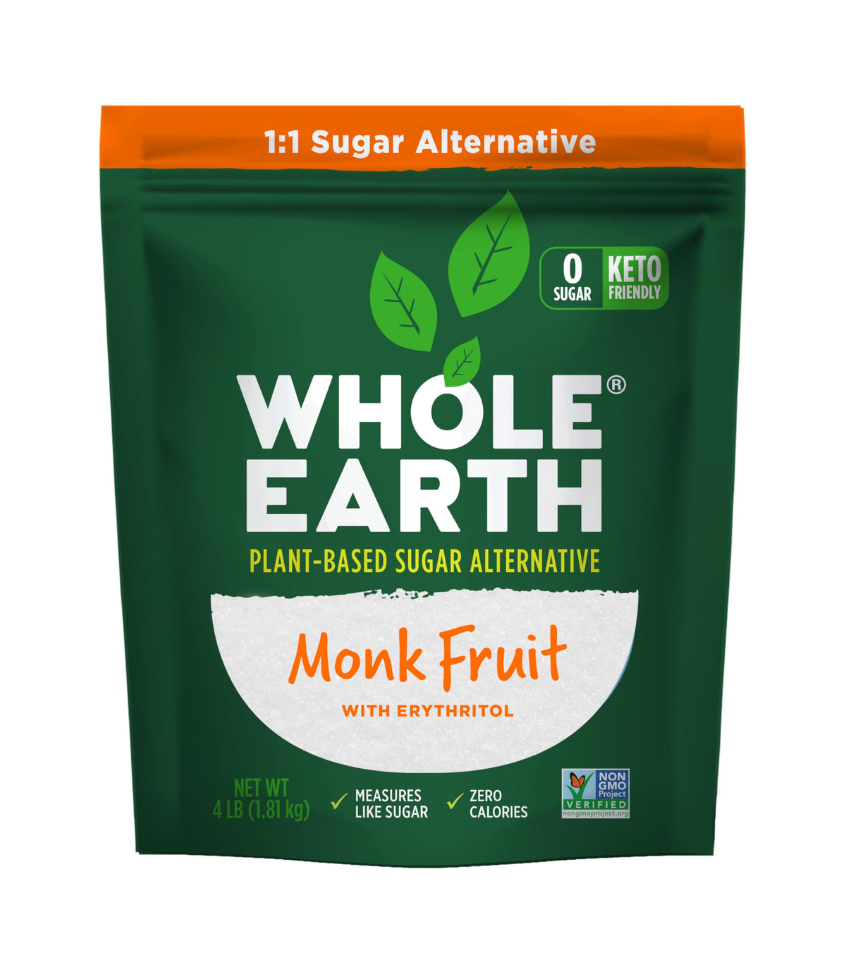 WHOLE EARTH Monk Fruit Sweetener with Erythritol, Plant-Based Sugar Alternative, 4LBS