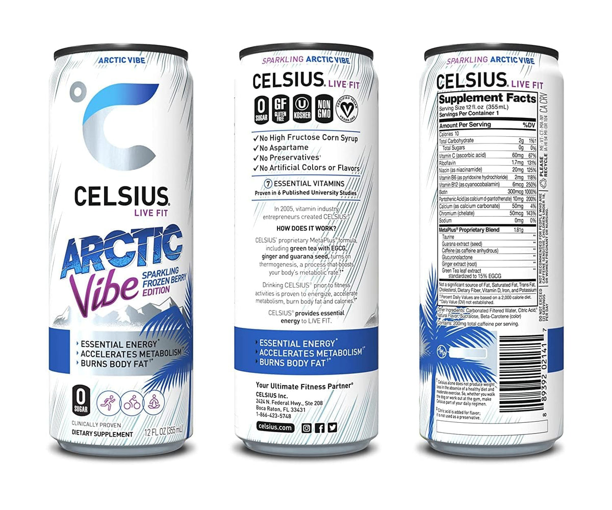 BeeQ Box - (Pack of 15) CELSIUS Sparkling Vibe Variety Pack, 5 Different Flavors : Fantasy Vibe, Arctic Vibe, Peach Vibe, Tropical Vibe, oasis vibe |