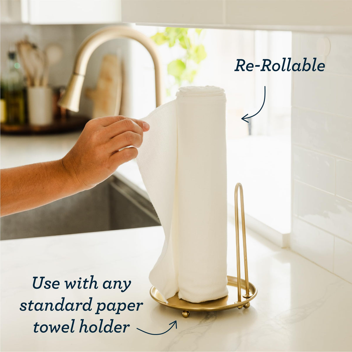 Esembly Reusable Cotton Paperless Towels - Washable Kitchen Towels with Storage Tube | Organic, Absorbent, Fits Standard Holders | Zero Waste Cleaning