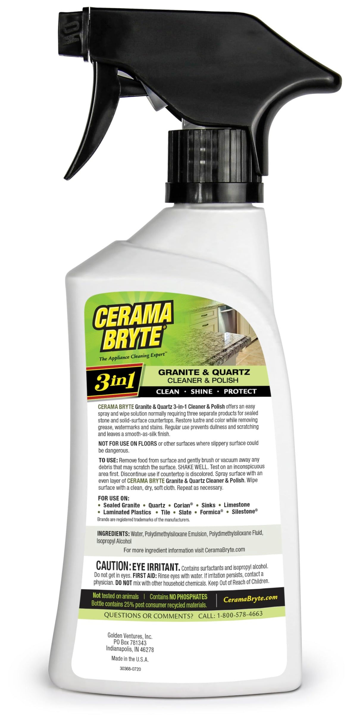 Cerama Bryte Granite and Quartz Daily Cleaner & Polish Safely Also Use On Marble Soapstone Quartz Quartzite Slate Limestone Corian Laminate Tile