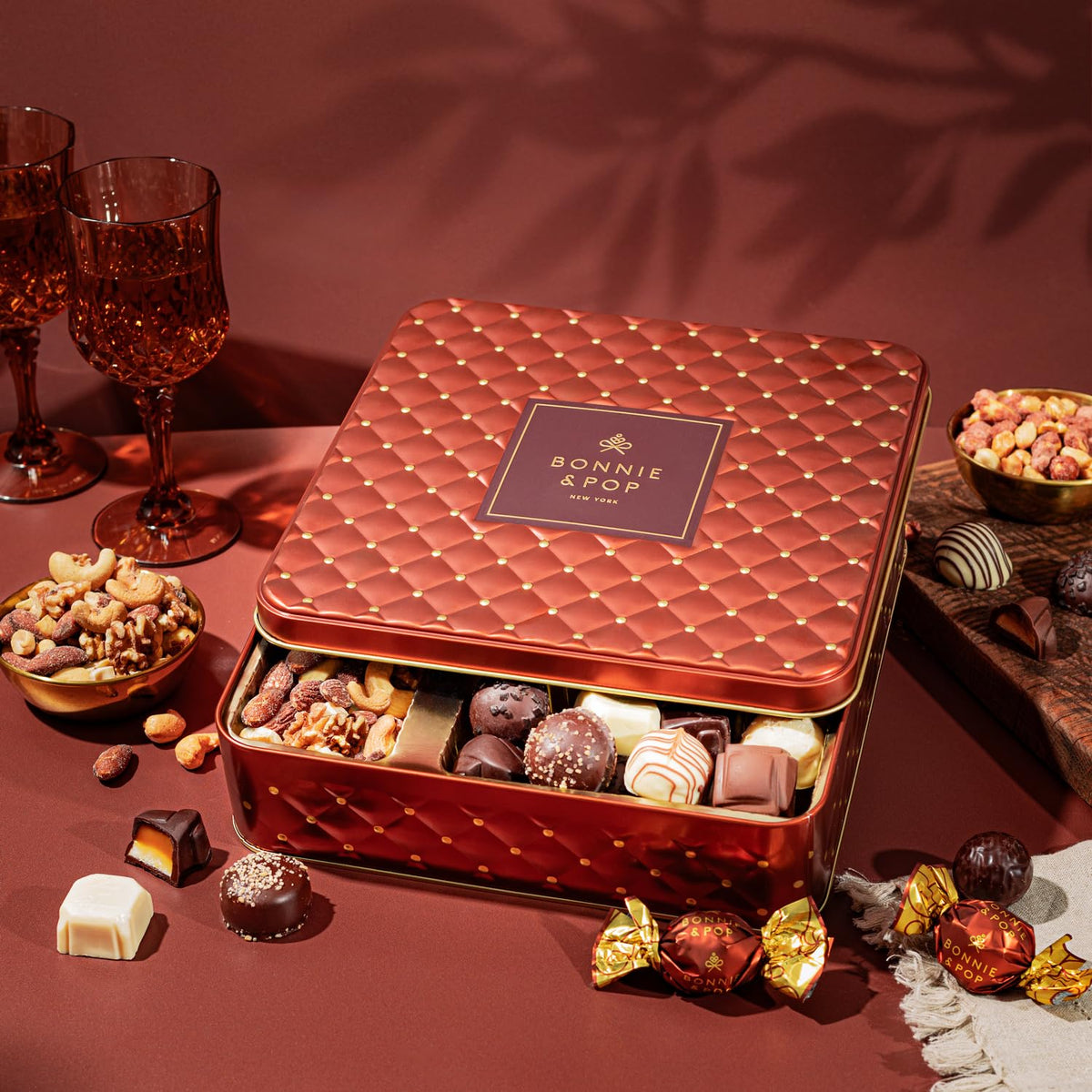 Gourmet Chocolate & Nut Gift Basket - Assorted Individually Wrapped Chocolates, Truffles, Cashews, Peanuts & Salty Nut Mix - Keepsake Gift Tin