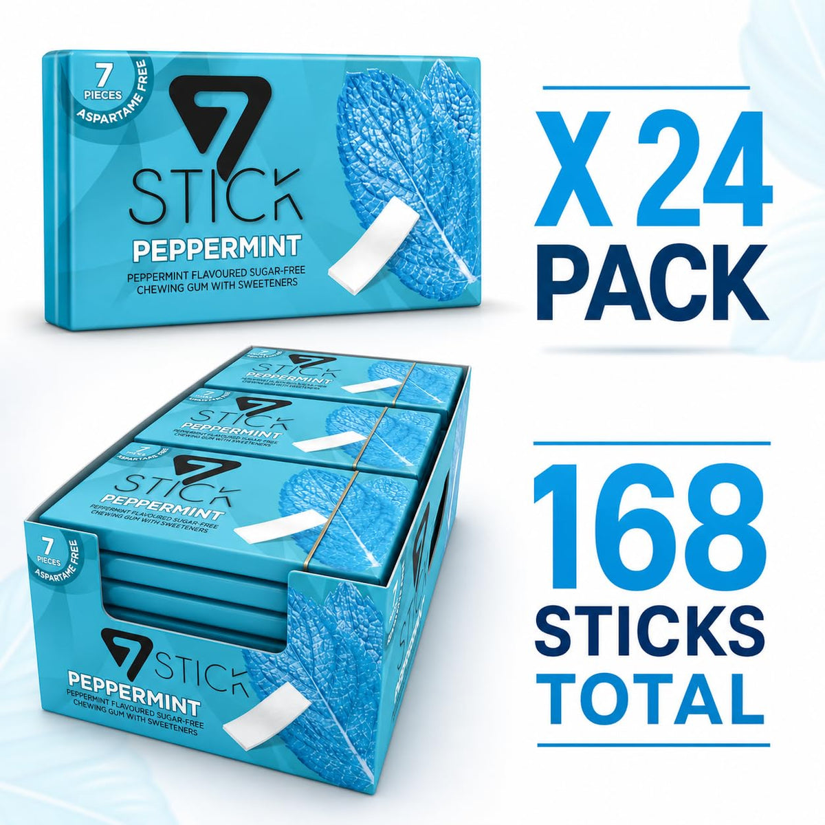 UNIQBITE Peppermint Sugar Free Chewing Gum, Natural Mint Gum Bulk, Sugarless Chicles for Fresh Breath, Aspartame Free, 24 Packs x 7 Pieces, 168 Count