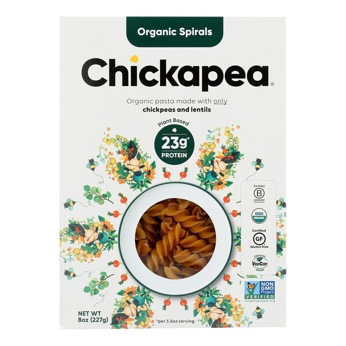 CHICKAPEA PASTA, Pasta, Og2, Spiral, Pack of 6, Size 8 OZ, (Gluten Free Kosher Vegan 95%+ Organic)